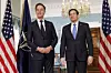 NATO Secretary General Mark Rutte, left, meets U.S. Secretary of State Marco Rubio at the State Department in Washington on April 8, 2026. [UPI/YONHAP]
