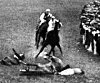 Emily Davison, left, a women’s suffrage activist, lies injured after stepping onto the track during the Epsom Derby on June 4, 1913. [WIKIPEDIA]
