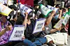Protesters demand safe abortion rights in Jongno District, central Seoul, on April 10, 2022. [NEWS1]