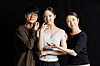 From right, Saori Hara, Yeom Da-yeon and Yeom Ji-hoon pose for the camera at the Ballet West ballet academy in Jongno District, central Seoul. [JOONGANG SUNDAY]