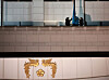 The phoenix flag, a symbol of Korea's presidency, is taken down from the previous presidential office in Yongsan District, central Seoul, primarily used by former President Yoon Suk Yeol, on Dec. 29, 2025. [JOINT PRESS CORPS]