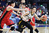 Cheongju KB Stars point guard Heo Ye-eun, right, dribbles during a WKBL game against Busan BNK Sum at Sajik Gymnasium in Busan on March 30. [YONHAP]