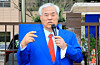Far-right pastor Jeon Kwang-hoon of Sarang Jeil Church speaks to reporters before attending a trial at the Seoul Western District Court in western Seoul on April 17. [NEWS1]