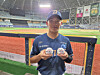 Ko Jun-hwi of the NC Dinos holds the balls for his first career hit in his right hand and first career home run in the KBO following a 12-2 win over the Kiwoom Heroes at Gocheok Sky Dome in Seoul on April 23. [YONHAP]