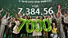 Employees at Hana Bank celebrate the Kospi’s first break above the 7,000 milestone at its trading room in central Seoul on May 6. The Kospi closed up 6.45 percent at 7,384.56, marking its second-largest daily gain on record. [NEWS1]