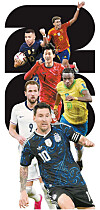 From top: Spain’s Lamine Yamal, France’s Kylian Mbappe, Korea’s Son Heung-min, Brazil’s Vinícius Junior, England’s Harry Kane and Argentina’s Lionel Messi. [JOONGANG PHOTO]
