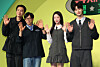 From left, Lee Kwang-soo, Yu Jae-seok, Ji Ye-eun and Byeon Woo-seok pose for the cameras at a press conference for the new Netflix show ″Jae-seok's B&B Rules!″ at the JW Marriott Dongdaemun Square Seoul hotel in central Seoul on May 19. [YONHAP]