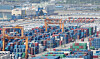 Export-bound shipping containers are seen in Pyeongtaek port in Gyeonggi on May 8. [NEWS1]