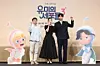 From left: Director Lee Sang-yeob and actors Kim Go-eun and Kim Jae-won pose for a photo at a press conference for the third season of Tving series ″Yumi's Cells″ (2021–) at a hotel in Guro District, southern Seoul, on April 7. [YONHAP]