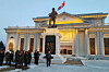 North Korean leader Kim Jong-un, right, inspects the construction site for the Memorial Museum of Combat Feats at the Overseas Military Operations in Pyongyang on March 16, in this photo published the following day by the Korean Central News Agency. [YONHAP]