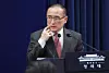 National Security Adviser Wi Sung-lac prepares for a press briefing on the HMM Namu vessel's explosion near the Strait of Hormuz at the presidential office press room in Jongno District, central Seoul, on May 11. [YONHAP]