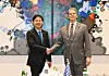 Finance Minister Koo Yun-cheol, left, shakes hands with U.S. Treasury Secretary Scott Bessent during his visit to New York to attend the Korea Investment Summit on Sept. 24, 2025. [NEWS1]