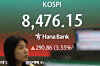 Kospi that reached 8,476.15 is seen on a display in a trading room in central Seoul on May 29. [YONHAP]