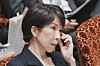 Japan's Prime Minister Sanae Takaichi listens to questions at a budget committee session of the House of Councillors in Parliament in Tokyo on March 16. [AFP/YONHAP]