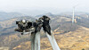 The wind turbine in Yeongdeok County, North Gyeongsang, is seen burn on March 24 after a fire the day before. [NEWS1]