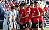 Korea's Lee Ki-hyeok, Kim Min-jae, Cho Gue-sung and Lee Han-beom, from left, take up their positions for a corner kick in a friendly against El Salvador ahead of the 2026 FIFA World Cup at Brigham Young University's South Field in Provo, Utah, on June 3. [NEWS1]