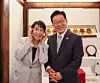 Korean President Lee Jae Myung, right, poses for a commemorative photo wearing eyeglasses gifted by Japanese Prime Minister Sanae Takaichi at a hotel in Andong in North Gyeongsang on May 19. Takaichi is wearing Lee's eyeglasses. [BLUE HOUSE]