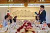 Korean President Lee Jae Myung, right, makes opening remarks at a dinner banquet hosted for Japanese Prime Minister Sanae Takaichi in Andong, North Gyeongsang, on May 19 after their bilateral summit. [BLUE HOUSE]