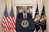U.S. President Donald Trump speaks during a televised address on the conflict in the Middle East from the Cross Hall of the White House in Washington D.C. on April 1. [AFP/YONHAP]
