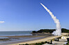 LIG Nex1's medium-range surface-to-air missile, the Cheongung, is launched near the West Sea in 2024. [JOINT CHIEFS OF STAFF]