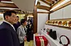 Korean President Lee Jae Myung, left, introduces gifts, including a framed display featuring nine Hahoe wooden masks, to Japanese Prime Minister Sanae Takaichi after their summit in Andong, North Gyeongsang, on May 19. [BLUE HOUSE]
