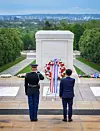 Defense Minister Ahn Gyu-back pays his respects at Arlington National Cemetery in the United States on May 11. [MINISTRY OF DEFENSE]