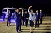 Korean President Lee Jae Myung, center left, and Japanese Prime Minister Sanae Takaichi, center right, greet local residents as they visit Hahoe Folk Village in Andong, North Gyeongsang on May 19 after their bilateral summit. [BLUE HOUSE]