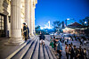 Visitors are guided into Seokjojeon Hall, the Western-style building on the grounds of Deoksu Palace, during a night tour. [KOREA HERITAGE AGENCY]