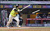 SSG Landers' Park Seong-han hits an RBI single with two outs and the bases loaded in the bottom of the sixth inning against the NC Dinos at SSG Landers Field in Incheon on May 7. [YONHAP]