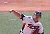 Korean pitcher So Hyeong-jun pitches during a practice game against the Samsung Lions at Kadena Baseball Stadium in Okinawa, Japan on Feb. 26. [YONHAP]