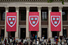 Harvard banners in front of Widener Library are seen during the 374th Harvard Commencement in Harvard Yard in Cambridge, Massachusetts, on May 29, 2025. The photo is unrelated to the story, [AFP/YONHAP]
