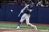 Ko Jun-hwi of the NC Dinos hits a two-run home run against the Kiwoom Heroes during the club's KBO regular-season game at Gocheok Sky Dome in Seoul on April 23. [NC DINOS]