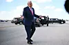 U.S. President Donald Trump reacts to a question about Iran as he speaks to the press upon arrival at Miami International Airport in Miami, Florida, on March 27. [AFP/YONHAP]