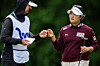 Ryu Haer-ran fist bumps her caddie on the sixth green during the first round of the Queen City Championship LPGA golf tournament at Maketewah Country Club in Cincinnati on May 14. [AP/YONHAP]