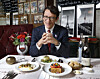 French Ambassador to Korea Philippe Bertoux speaks during an interview with the Korea JoongAng Daily on Feb. 12 at Chez Laurent, a French bistro in Yongsan District, central Seoul, with classic French dishes served on the table in front of him. [PARK SANG-MOON]
