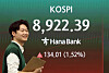 A screen in Hana Bank's trading room in central Seoul shows the Kospi opening on June 2. [YONHAP]