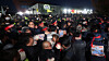 Protesting truckers from the labor union under the Korean Confederation of Trade Unions clash with police officers in front of BGF Logis's warehouse in South Gyeongsang on April 20. [YONHAP]