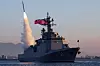 A strategic cruise missile and ship-to-ship missile are launched from the 5,000-ton destroyer Choe Hyun-ho under the observation of leader Kim Jong-un, released by North Korea's official Rodong Sinmu on April 14th, stating the tests took place on the 12th. [NEWS1]