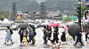 Pedestrians walk through the rain with umbrellas at Jongno District, central Seoul, on Aug. 14, 2025. [NEWS1]