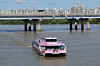 A Hangang Bus ferry heads toward Yeouido Pier, Yeongdeungpo District in western Seoul on Sept. 21, 2025. [YONHAP]