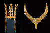 A gold crown, left, and a gold crown adornment from the ancient Korean kingdom of Silla (57 B.C.-935 A.D.). [GYEONGJU NATIONAL MUSEUM]
