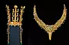 A gold crown, left, and a gold crown adornment from the ancient Korean kingdom of Silla (57 B.C.-935 A.D.). [GYEONGJU NATIONAL MUSEUM]