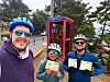Celebrating with a stamp at the Darak Shelter stamp booth in Jeju on April 3. Darak Shelter is the first booth after the airport when circumnavigating the island anti-clockwise. [JIM BULLEY]