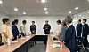 Officials from the Roh Moo-hyun Foundation visit Sajik Baseball Stadium in Busan on May 12. [ROH MOO-HYUN FOUNDATION]