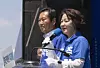 Choo Mi-ae campaigns in Seongnam, Gyeonggi, on May 29. [YONHAP]