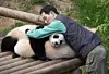 Zookeeper Song Young-gwan takes care of twin panda cubs at Everland in Yongin, Gyeonggi, on April 12, 2024. [SAMSUNG C&T CORPORATION]