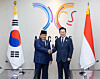 President Lee Jae Myung, right, shakes hands with Indonesian President Prabowo Subianto ahead of their talks on the sidelines of the Asia-Pacific Economic Cooperation summit in Gyeongju, North Gyeongsang, on Nov. 1, 2025. [YONHAP]