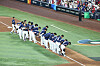 The Korean team bows to fans after a 10-0 loss to the Dominican Republic at the World Baseball Classic in Miami on March 13.