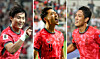 Oh Hyeon-gyu, left, Cho Gue-sung, center, and Oh Se-hun, who are competing for the frontline striker spot in the national football team for the 2026 FIFA World Cup [JOONGANG ILBO, YONHAP]