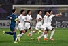 Players from North Korean football club Naegohyang Women's FC celebrate after defeating Suwon FC Women 2-1 to advance to the final of the AFC Women's Champions League at Suwon Sports Complex in Suwon on May 20. [YONHAP]